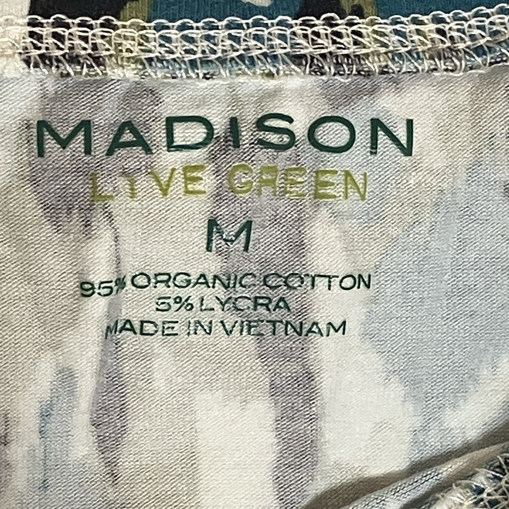 Madison Organics Top Womens Medium Blue Floral Knit Stretch 3/4 Sleeve Casual M - Picture 8 of 13